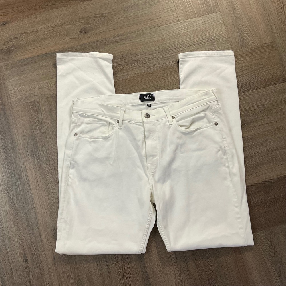 PAIGE Lennox Slim Fit Stretch Denim Jeans White Mens 36x33 Casual Classic Preppy